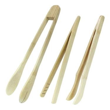 Imagem de Zorfeter Conjunto de 3 pinças de cozinha longas de madeira natural, pinças de torradeira de bambu, pinças de madeira para cozinha pegar frutas, pão, bacon, queijo, torrada, bolo