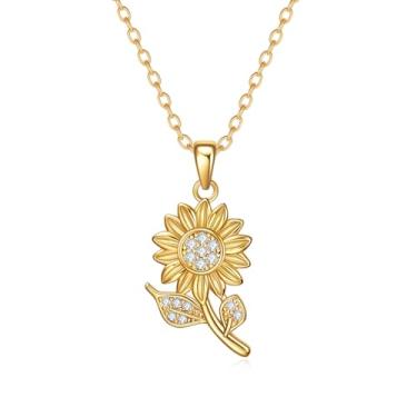 Imagem de Rnivida Colar de girassol para mulheres, joia de sol banhada a ouro 14K para ela, Medium, Latão, Sem Pedra Preciosa
