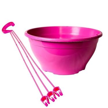 Imagem de kit 10 vasos plasticos cuia 21 + 10 hastes volume de 2 litros coloridas para plantas pendentes suculentas (ROSA)