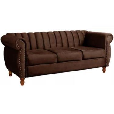 Imagem de Sofá Chesterfield 3 Lugares Realeza Vintage Retrô Veludo Marrom - Bell