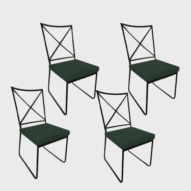Imagem de Kit 04 Cadeiras Sala de Jantar Escritório Office Clark Industrial Ferro Preto Suede Verde Musgo - Ahz Móveis