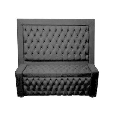 Imagem de Kit Cabeceira De Cama E Calçadeira Baú Retro Capitonê Botão Encapados King 195 Cm Suede Preto Do Lar Móveis