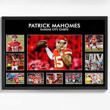 Imagem de Pôster assinado com estrela de rugby Patrick Mahomes moldura preta para fãs presentes de aniversário de Natal - esportes futebol imagem arte em tela impressões para meninos adolescentes quarto