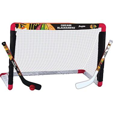 Imagem de Franklin Sports Conjunto de mini hóquei Chicago Blackhawks – Conjunto de gol de hóquei no joelho, bola e 2 bastões de hóquei – Mini rede de gol – Conjunto de hóquei oficial da NHL