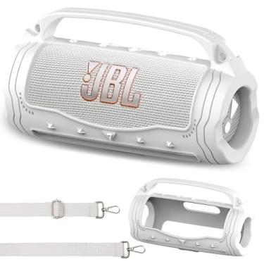 Imagem de Capa de silicone para alto-falante Bluetooth portátil JBL Flip 7, acessórios para JBL Flip 7 Bold Pro AI Sound Capa protetora de alto-falante Bluetooth com alça de silicone (branca)
