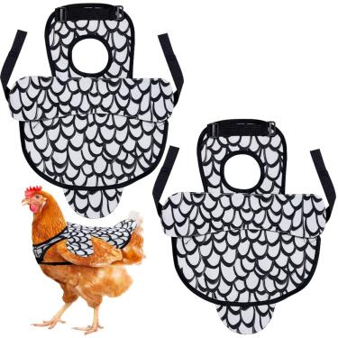 Imagem de La La Pet 2 peças de selas de frango e protetor traseiro avental de penas laterais de camada dupla com alças ajustáveis suprimentos de habitat de aves branco