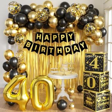 Imagem de jenmir Decorações De Aniversário 40 Anos Douradas Para Homens, 3 Peças, Caixas Pretas E Balões, Lembrancinhas Festa Meninos