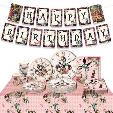 Imagem de CAILESS Decorações Para Festa De Aniversário Da Alice - Suprimentos In Wonderland 70 Peças, Incluindo Banner, Toalha Mesa, Pratos Papel, Copos, Lenços Serve 16 Convidados Crianças