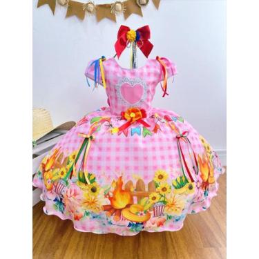 Imagem de Vestido Infantil Junino Festa São João Rosa Xadrez Girassol (0110RS) -