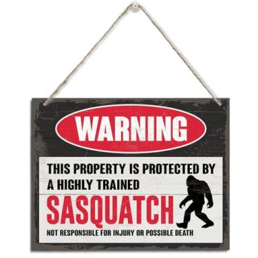 Imagem de Placa de aviso, decoração de pendurar em madeira, esta propriedade é protegida por um sasquatch de bengala altamente treinado, placas de aviso engraçadas, placa decorativa para pendurar, decoração de