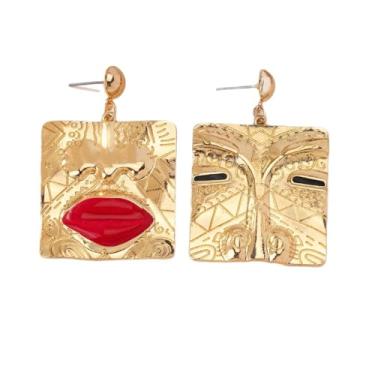 Imagem de Brincos abstratos exclusivos de rosto humano para mulheres, brincos de rosto feminino assimétrico, vintage, lábios, chiques, joias artísticas, one size, Zinco, Sem pedra preciosa