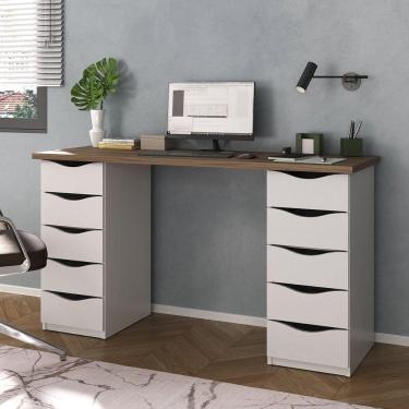 Imagem de Escrivaninha Mesa Home Office 10 Gavetas Due Ii Nogal-branco