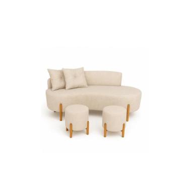 Imagem de Conjunto Sofá Curvo Orgânico + 02 Puff Luna Boucle Bege - Montanaris D
