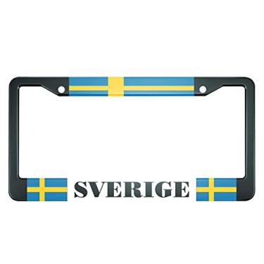 Imagem de HOSNYE Moldura para placa de licença da bandeira da Suécia Estudo Sueco Azul e Amarelo Metal Placa de licença Moldura de placa de carro Etiqueta Moldura para mulheres Homens EUA Veículos Padrão