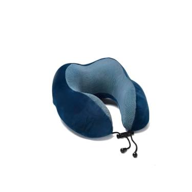 Imagem de Almofada de Viagem Ergonômica com Espuma Viscoelástica NASA – Travesseiro de Pescoço para Avião, Carro e Ônibus – Compacta, Ajustável e Confortável para Viagens e Uso Doméstico (AZUL)