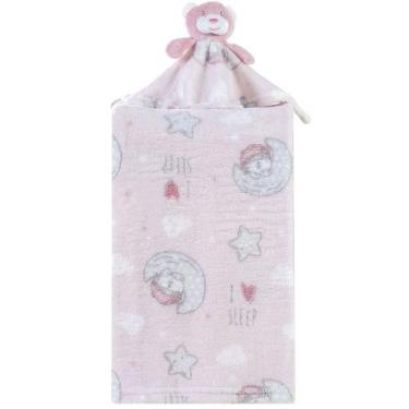 Imagem de Manta Com Naninha Flannel Estampada Para Bebê 75x100 Rosa Urso - BENE 