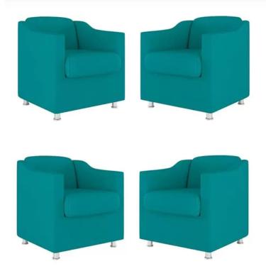 Imagem de Kit 4 Poltronas Bia Decorativa Reforçada Recepção Clinica Salão Sala De Estar Suede Azu...