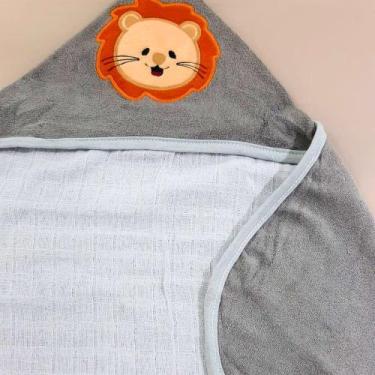 Imagem de Toalha Banho Bebê Com Capuz Forro De Fralda - Hipertextil, Cinza