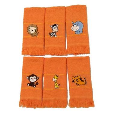 Imagem de Kit Safari 6 Toalhas de Mão 23x36cm Bordadas Tema Safari Para Bebê Inf