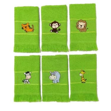 Imagem de Kit Safari 6 Toalhas de Mão 23x36cm Bordadas Tema Safari Para Bebê Inf