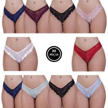 Imagem de Kit 10 Calcinha de Renda Tanga Elástico Lingerie Confortável - c3 KIT 