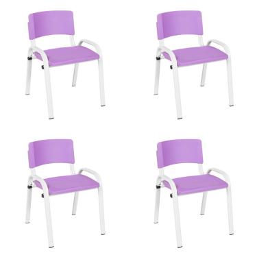 Imagem de Kit 4 Cadeiras Escolares ISO Infantil Base Branca Estrutura Metálica