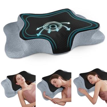 Imagem de CHxxy Travesseiro cervical de pescoço para alívio da dor, travesseiros de espuma viscoelástica contornados, travesseiros ergonômicos laterais para adultos, travesseiro ortopédico refrescante de