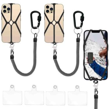 Imagem de DHYLRICHER 2 peças de cordão de telefone com mosquetão – Acessório de prevenção de quedas para atividades ao ar livre como esqui, caminhada, bicicleta, peixe e escalada – Compatível com a maioria dos