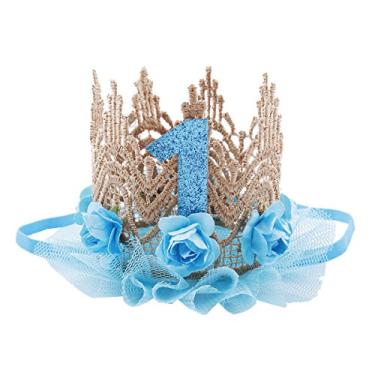 Imagem de June Bloomy Tiara De Princesa Com Coroa Flores Rosas Douradas Para Bebê, 1º Aniversário (Azul)