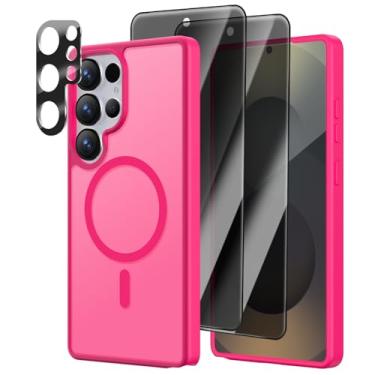 Imagem de [4 em 1] Capa magnética para Samsung Galaxy S25 Ultra, 2 películas protetoras de tela de privacidade e 1 protetor de câmera fotográfica, adequado para MagSafe, capa de grau militar, translúcida fosca