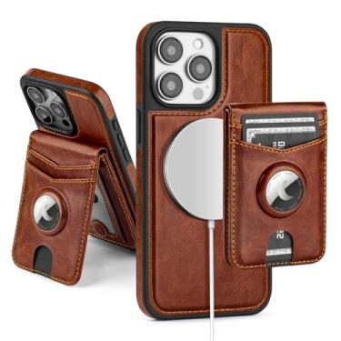 Imagem de SkyEagle Capa carteira compatível com MagSafe iPhone 12 6.1/12 Pro com suporte para AirTag, 2 em 1, de couro PU, magnético, destacável, com bloqueio de RFID, porta-cartão de crédito, suporte flip para