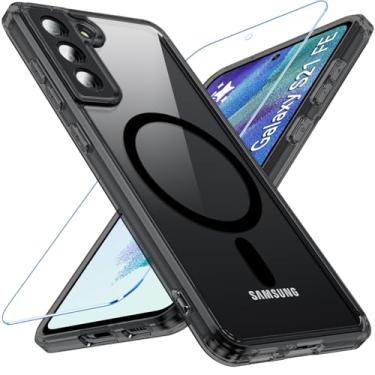 Imagem de Hensinple Capa magnética para Samsung Galaxy S21 FE 5G, S21 FE com protetor de tela [compatível com MagSafe], capa protetora fina à prova de choque traseira fosca para Samsung S21 FE, preta