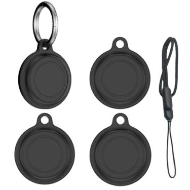 Imagem de NOUKAJU [Pacote com 4] Capa para Motorola Moto Tag, capa protetora de silicone (com fivela redonda + cordão) à prova de quedas, à prova de arranhões, à prova de poeira, capa protetora para Moto Tag