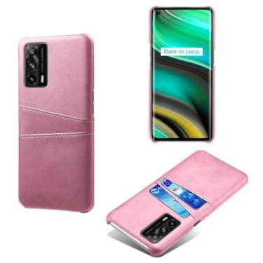 Imagem de Capas Compatível com OPPO Realme X7 PRO Ulrta,tampa protetora de couro falso,design de saco de cartão com 2 fendas de cartão atrás,proteção anti-impressão digital e anti-gota-Pink