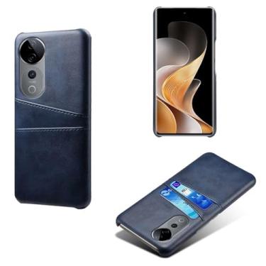 Imagem de Capas Compatível com VIVO S19 PRO 5G,Caso de couro PU-Tampa de telefone a prova de choque com 2 slots de cartão,Proteção anti-impressão digital e anti-gota-Blue