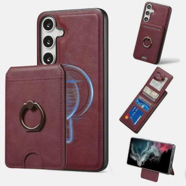 Imagem de JIAONASHIJIA Compatível com capa para Samsung Galaxy A55 - carteira magnética de couro - bloqueio de RFID-2 em 1 suporte de cartão de crédito destacável - capa à prova de choque - Kickstand-ID