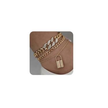 Imagem de Octwine Pulseiras de tornozelo vintage Boho com strass, corrente de ouro, tornozeleira, simples, ajustável, para mulheres, meninas, 3 peças
