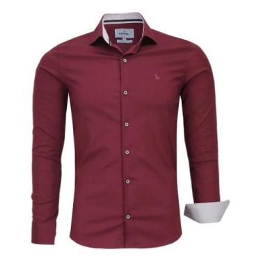 Imagem de Camisa Social Amil Masculina Slim Algodão Com Elastano 1808, Bordô, 1