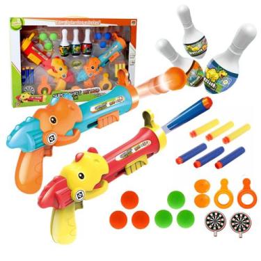 Imagem de Lançador Super Shot Dino 2 Em 1 Arminha Dardos Bola Com Alvo - Dm Toys