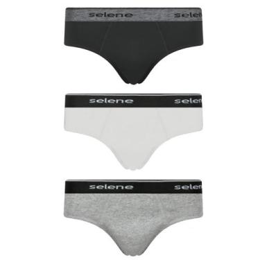 Imagem de Kit 3 Cuecas Slip Selene 11900-001 Algodão Cós Elástico, P, 999, Preto