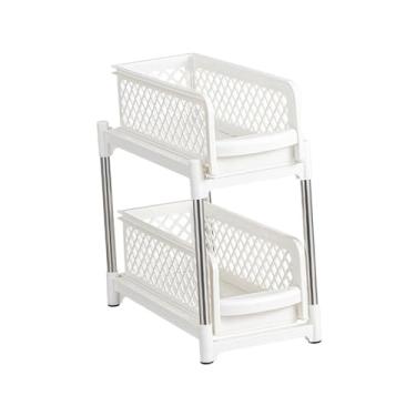 Imagem de ＫＬＫＣＭＳ Suporte Deslizante para Armário de Banheiro, Estrutura de 2 Níveis, de Armazenamento, Branco, Tamanho real