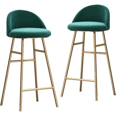 Imagem de Conjunto De 2 Bancos De Bar Em Veludo Azul Com Pernas De Metal Dourado Bancos De Ilha De Cozinha, Cadeiras De Bar Altas Para Balcão De Ilha, Pub, Bistrô, Green-gold Legs, 75cm
