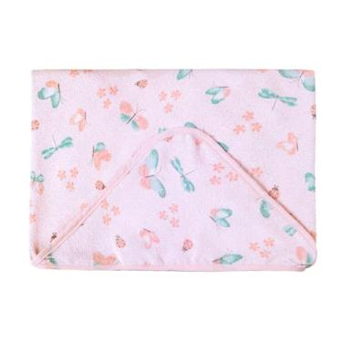 Imagem de Toalha de Banho com Capuz Felpuda – 100% Algodão | Alta Absorção | Estampas Encantadoras | Para Bebês até 18 Meses – Era Uma Vez (Borboleta, Unico)