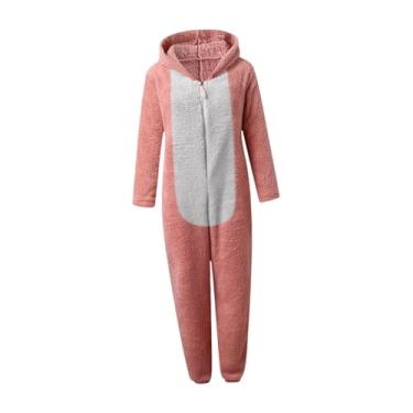 Imagem de UxicRuya Macacão feminino de pijama com capuz para festa interna de Halloween, Pink L