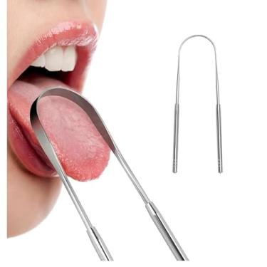 Imagem de Kit 2 Raspador de Língua Aço Inoxidável Elimina o Mau Hálito Toxinas e Resíduos Fácil de limpar Antibacteriano Higiênico