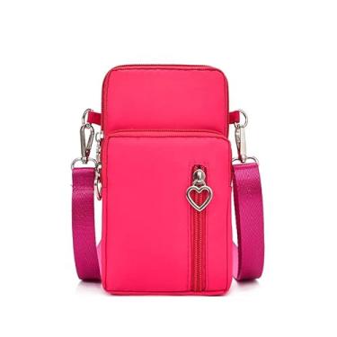 Imagem de Kkauuope Bolsa tiracolo pequena para mulheres, bolsa de ombro de nylon durável de grande capacidade com entrada embutida para fone de ouvido, Rosered, Transversal