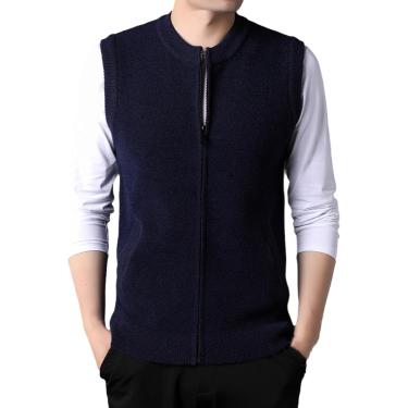Imagem de Colete De Malha Masculino - Outono Inverno Moda Malhas Cardigan Suéter Colete Masculino Retrô Sem Mangas Casual Roupas Clássicas Tops De Escritório De Negócios, Blue, XXL