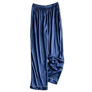 Imagem de Calças De Pijama Femininas Primavera Verão Cetim Fino Calças Domésticas Mulheres Homens Calças De Pijama Cor Sólida Solto Seda Gelo Roupa De Dormir, blue, 4XL