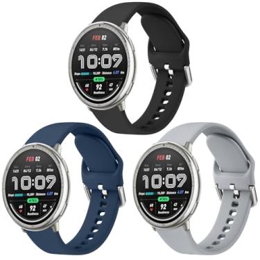 Imagem de Pacote com 3 pulseiras de silicone para Amazfit Active 2/Active/GTR Mini/GTS 4 Mini/GTS 4/GTS 3/GTS 2e/GTS 2 Mini/GTS 2/GTS, pulseiras esportivas macias de substituição de 20 mm para smartwatch