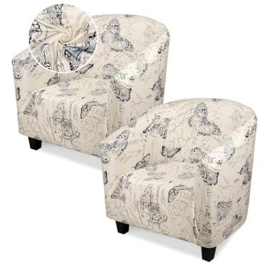 Imagem de Treaful Capa para cadeira de clube, pacote com 2 capas de sofá grossas, bege, azul, redonda, macia, capa para poltrona, extensível, removível, protetor de móveis para bar, sala de estar, quarto